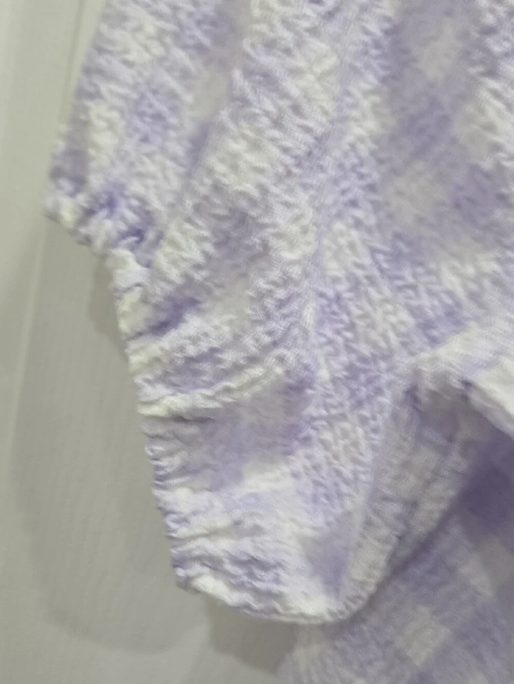 LOFT Lilac Check Puff Sleeve Tie Front Blouse - Med